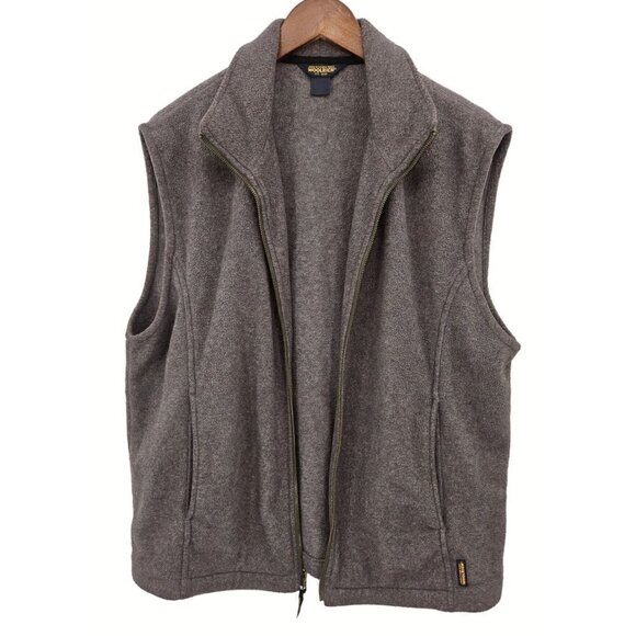 Woolrich Fleece Vest Mens Sz Large Grey Pockets Logo Full Zip Outdoors Hiking - Picture 2 of 8